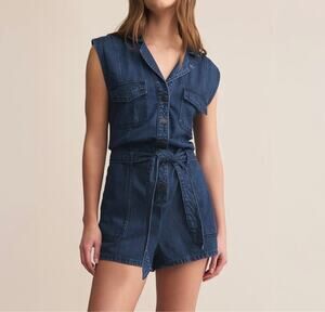 Z Supply NWT Dash Twill Soft Denim Romper Medium Indigo